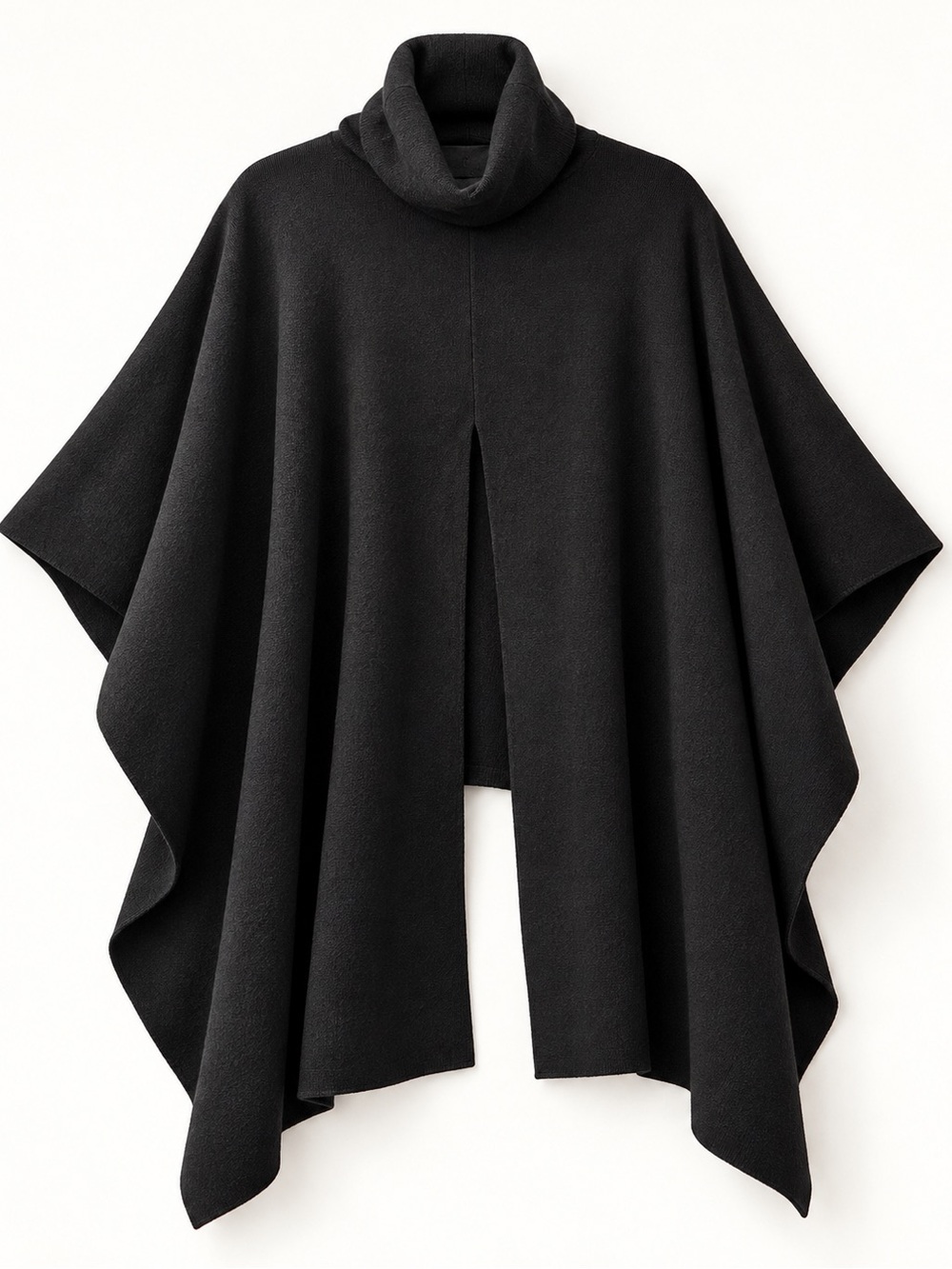 COS Black Oversized Draped Turtleneck Poncho Cape Wool Blend